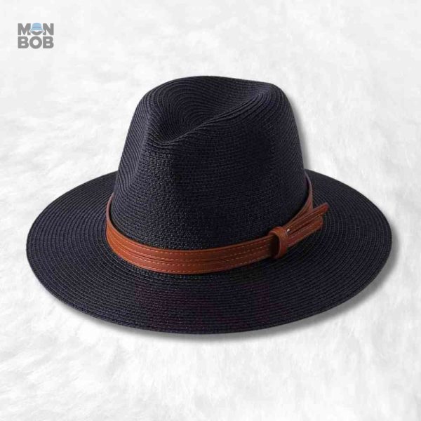 Chapeau de Paille Fedora noir élégant pour un look estival