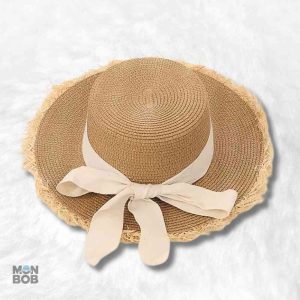 Chapeau de Paille Bohème beige et blanc pour femme