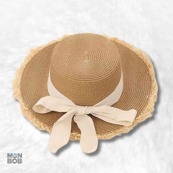 Chapeau de Paille Bohème beige et blanc pour femme