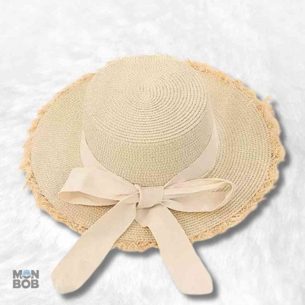 Chapeau de paille bohème blanc et crème pour femme