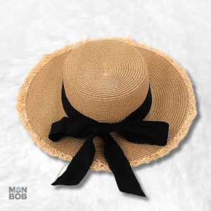 Chapeau de paille femme bohème noir et beige