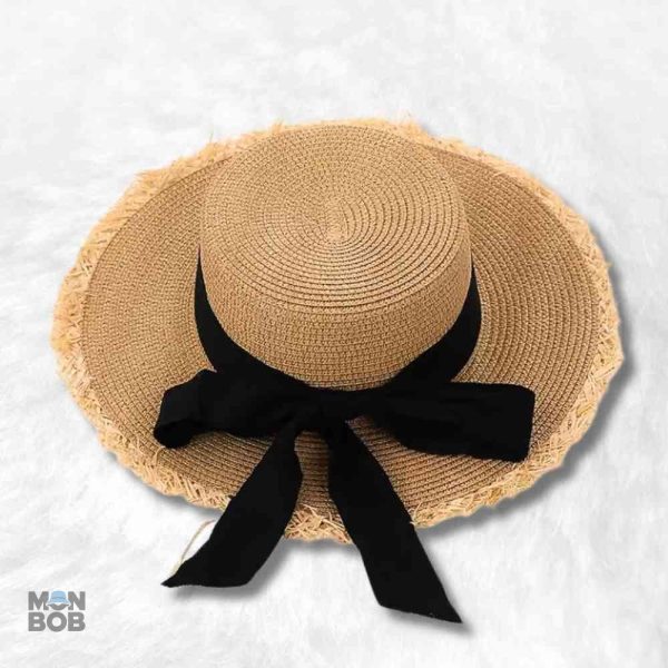 Chapeau de paille femme bohème noir et beige