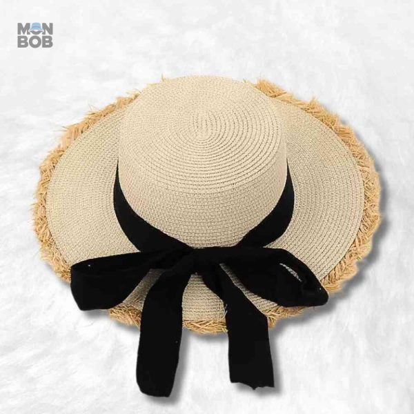 Chapeau de paille femme bohème noir et crème élégant