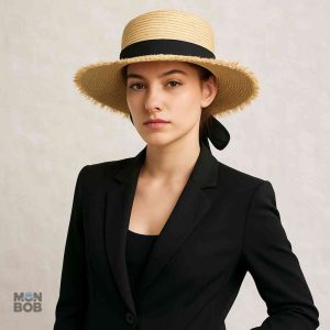 Accessoire de mode bohème, chapeau de paille noir et crème