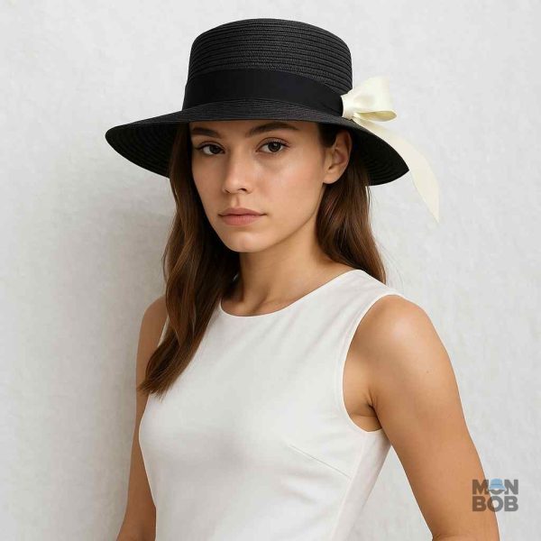 Chapeau d'été noir en paille pour femme