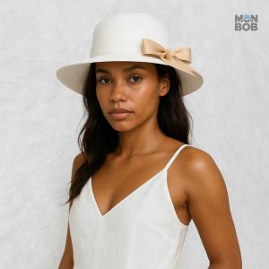 Chapeau de Paille blanc pour femme, parfait pour la plage