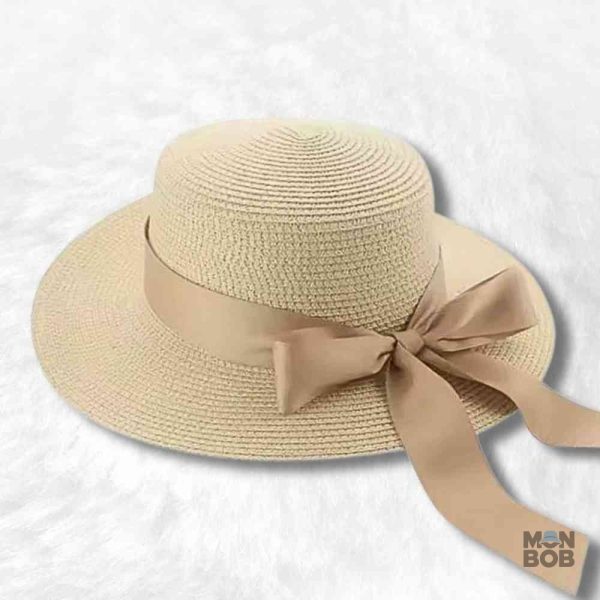 Chapeau de paille crème pour femme, idéal pour la plage