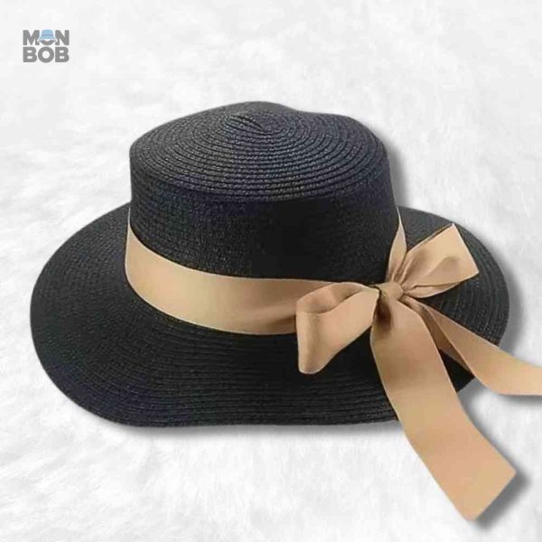 Chapeau de Paille Femme Plage noir élégant et tendance