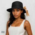 Chapeau noir en paille pour femme, idéal pour la plage