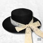 Chapeau de Paille Femme avec Ruban en Dentelle