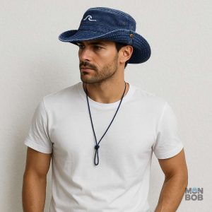 Accessoire mode été pour homme, chapeau bleu en tissu respirant
