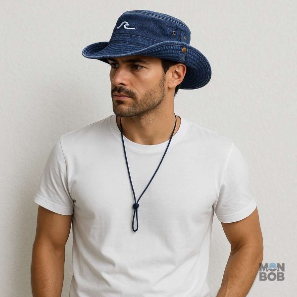 Accessoire mode été pour homme, chapeau bleu en tissu respirant