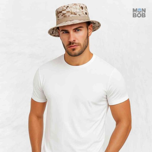 Chapeau militaire beige, motif pixel