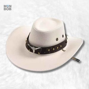 Chapeau Western blanc pour femme, style cowboy élégant