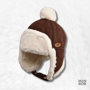 Chapka enfant marron avec pompon, accessoire d'hiver tendance