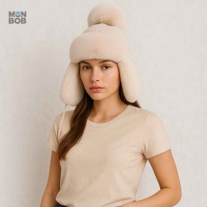 Accessoire hiver femme : chapka beige avec fourrure