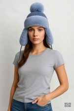 Accessoire hiver femme, chapka bleue avec fourrure