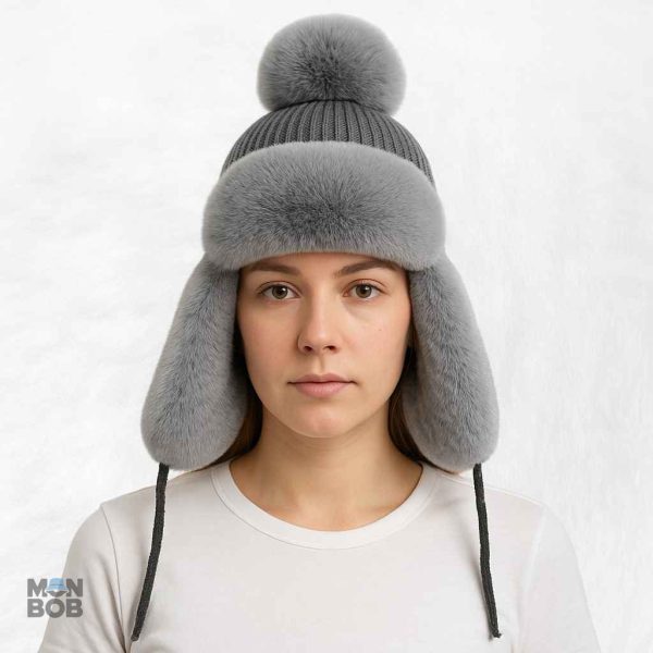 Accessoire hiver femme : chapka grise à fourrure