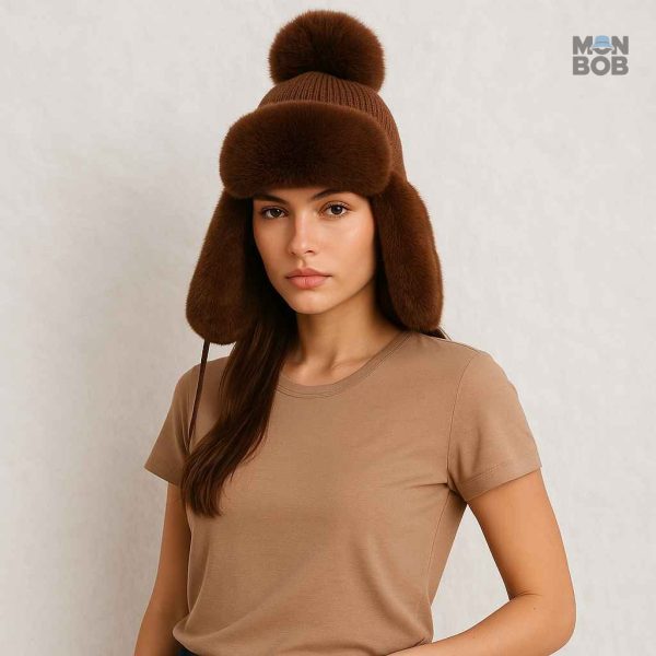 Chapka à fourrure pour femme, couleur marron