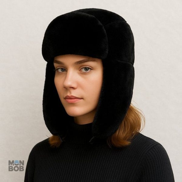 Accessoire chaud pour femmes, chapka noire en fourrure