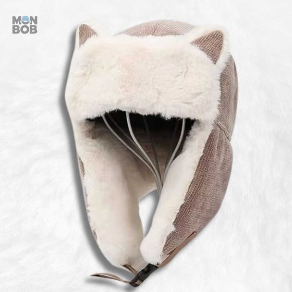 Chapka beige avec oreilles, style chaleureux et tendance