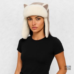 Accessoire hiver beige, chapka confortable avec protection des oreilles