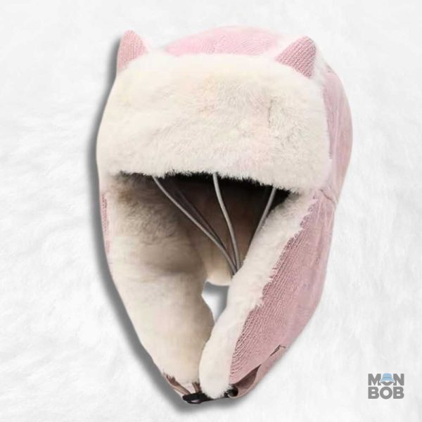 Chapka rose à oreilles pour un style douillet