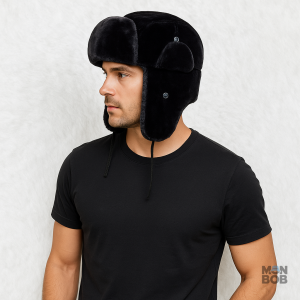 Ushanka noire stylée, parfaite pour les temps froids